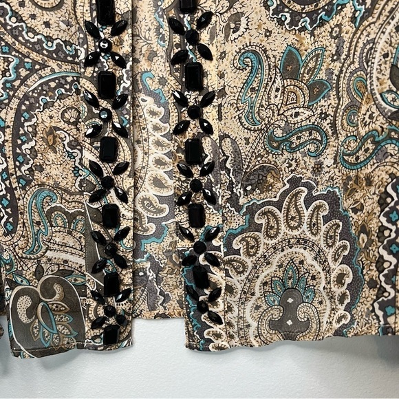 Laura Ashley Silk Paisley Fly-Away Beaded Long Sleeve Blouse Flowy Mature - Picture 4 of 10